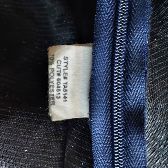 Eva Franco Navy Gold Metallic Peplum Blouse Size S - Picture 13 of 14